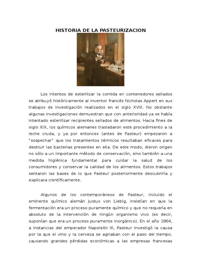 Historia de la Pasteurización | PDF | Luis Pasteur | Comida y bebida