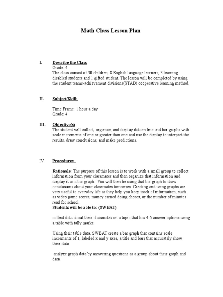 4th Grade Data Graphing Lesson Plan | PDF | Individualized Education ...