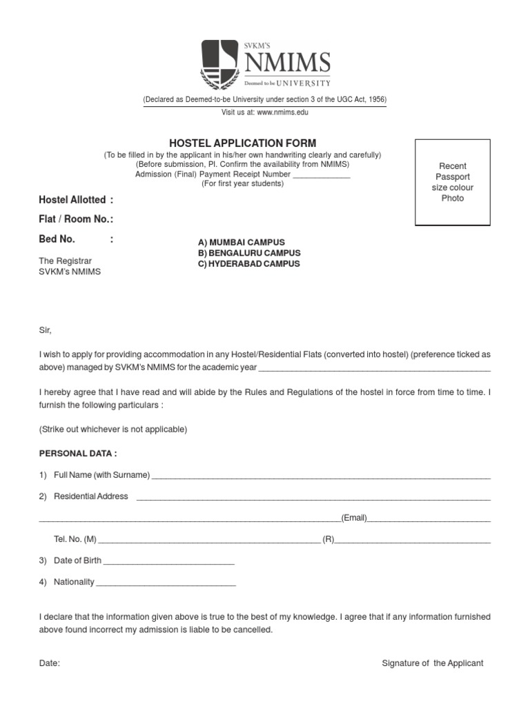 Hostel Application Form 2016 17 Hostel Fee Free 30day Trial Scribd
