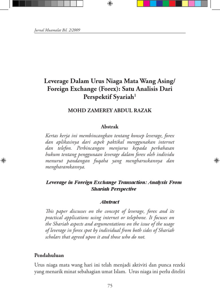 Leverage Dalam Urus Niaga Mata Wang Asingforeign Exchange Forex Satu Analisis Dari Perspektif Syariah1 Pdf