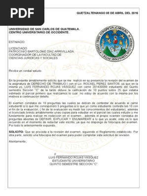 Modelo Solicitud Revision De Examen Pdf