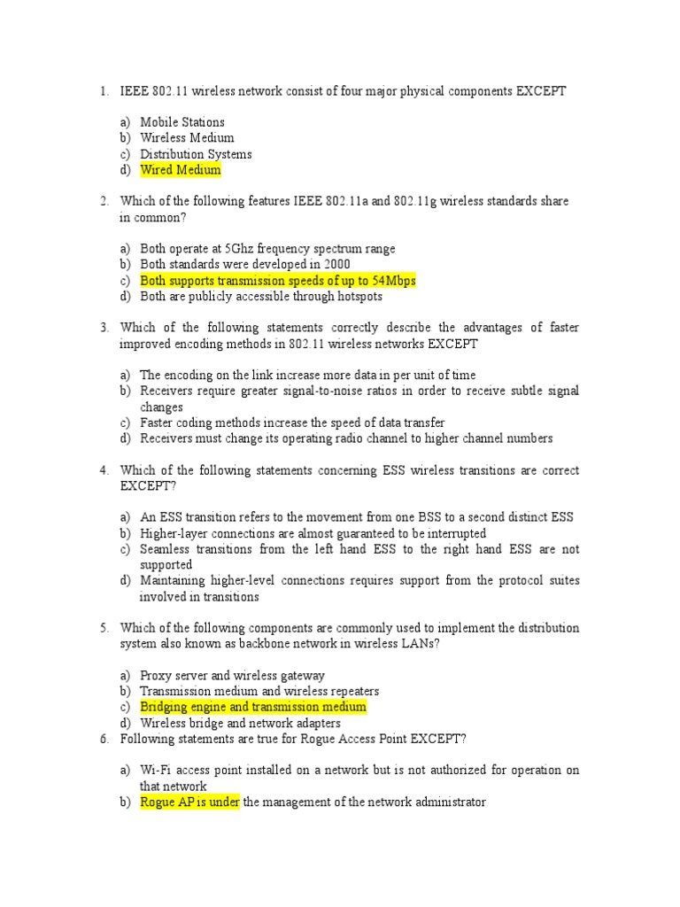 MWT Sample Questions1 PDF Wireless Lan Ieee 802.11