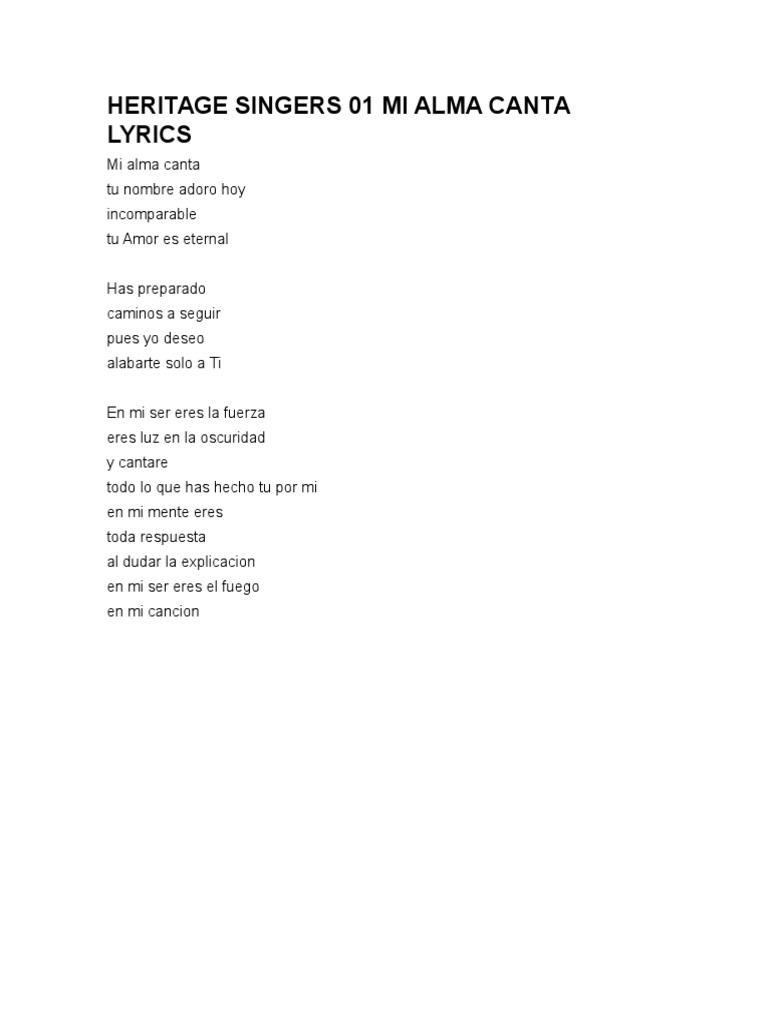 Heritage Singers 01 Mi Alma Canta Lyrics Pdf