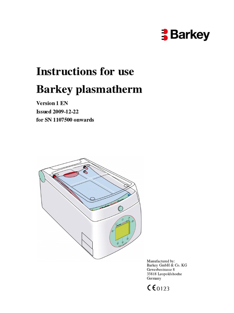 Barkey Plasmatherm - Use Manual | Hertz | High Frequency