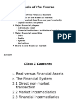 Goals of The Course: Overview of The Financial System Major Parts of The Financial Market