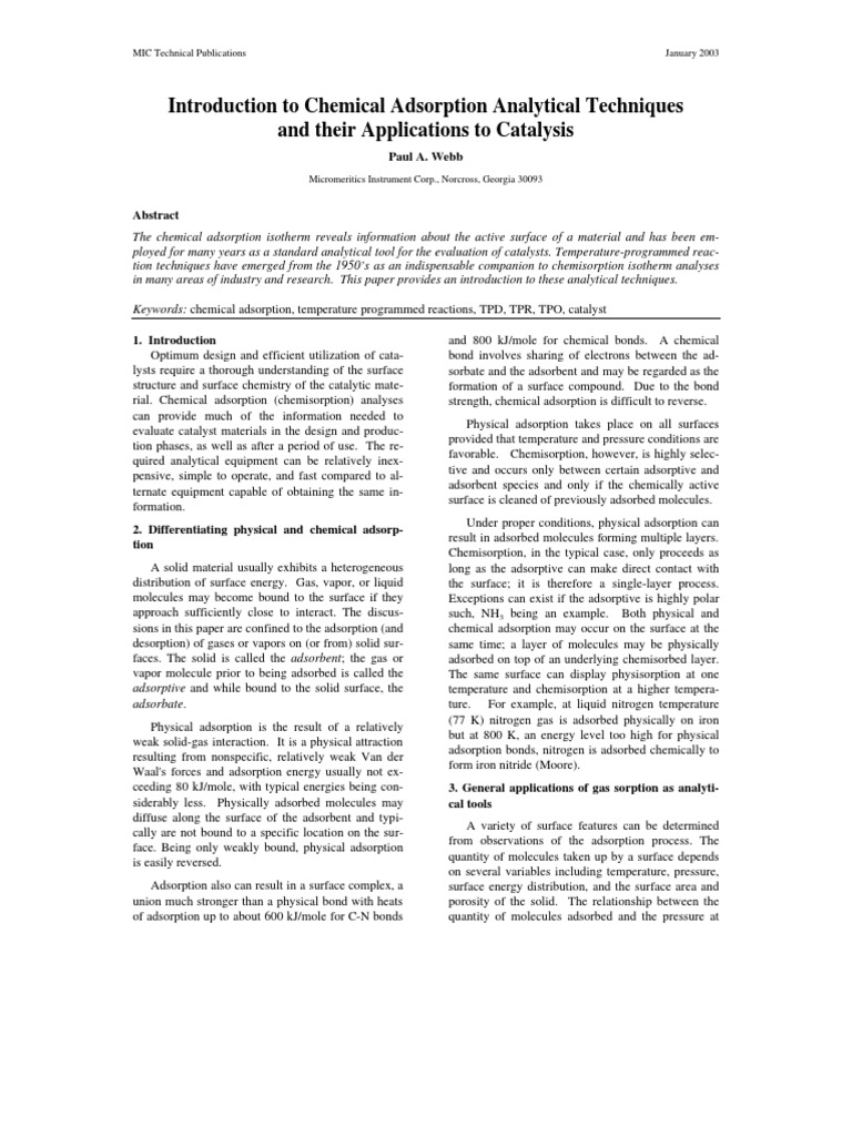 Introduction To Chemical Adsorption Analytical Techniques | PDF ...
