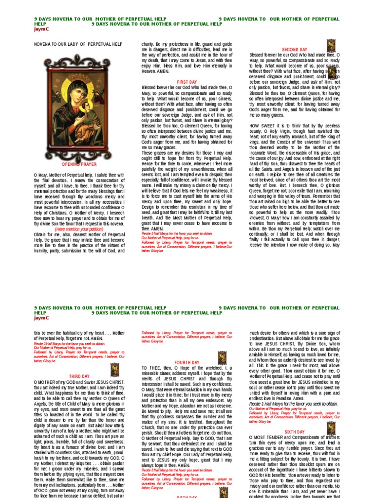 9-Day Novena to Our Mother of Perpetual Help | PDF | Mary, Mother Of ...