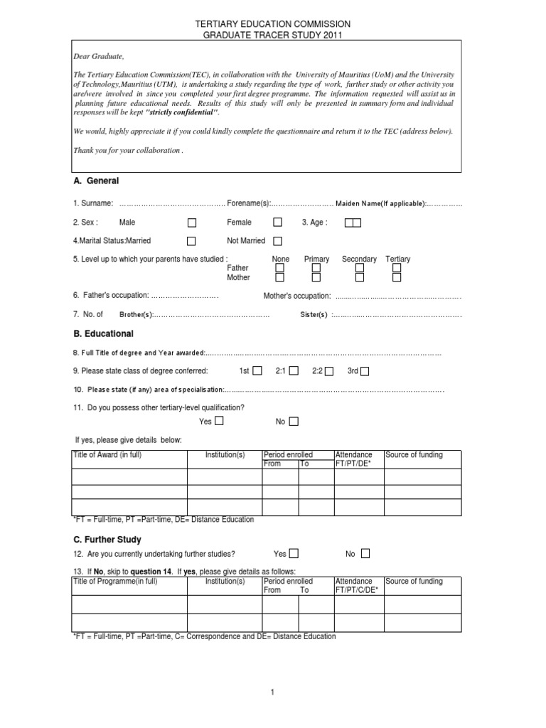 Graduate Tracer Study Questionnaire 2011 | PDF | Employment | Higher ...