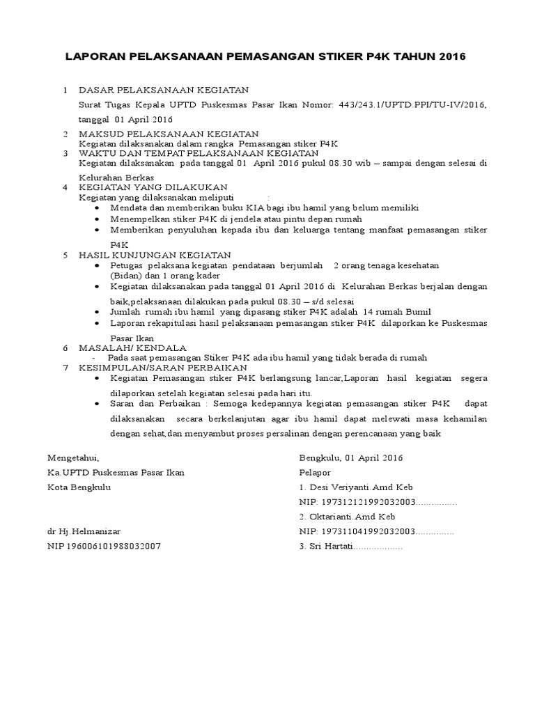Laporan Hasil P4K | PDF