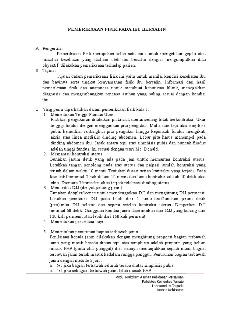 Pemeriksaan Fisik Pada Ibu Bersalin PDF