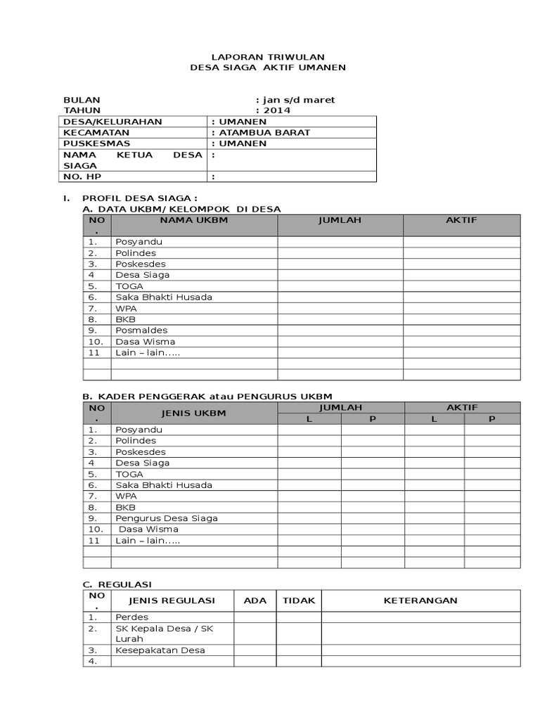 Format Laporan Bulanan Desa Siaga