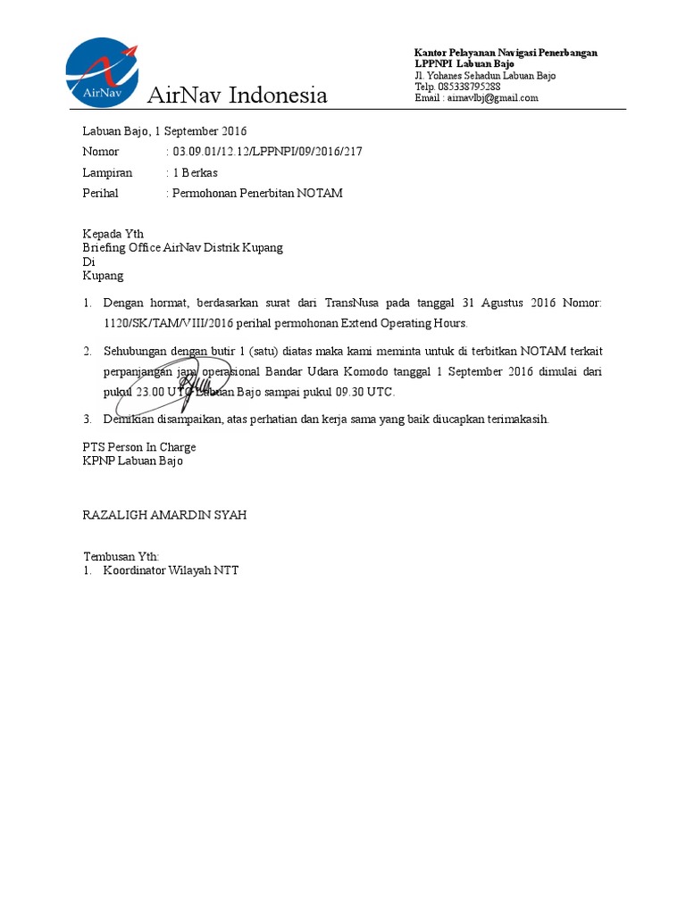 Permohonan Notam Extend Nam Air | PDF