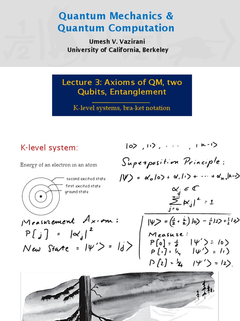 Quantum Mechanics & Quantum Computation: Lecture 3: Axioms of QM, Two ...