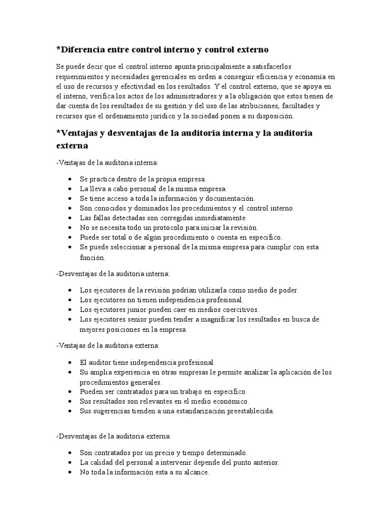 Diferencias entre control interno y externo | PDF | Contralor | Informática