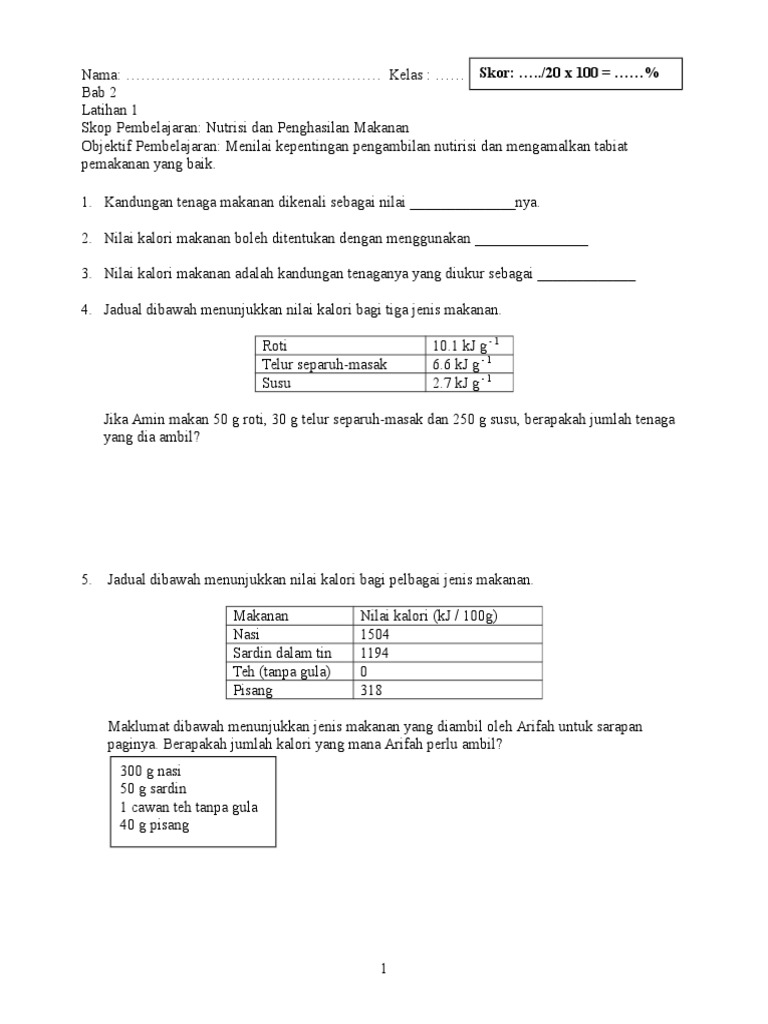 Nilai Kalori Makanan Pdf
