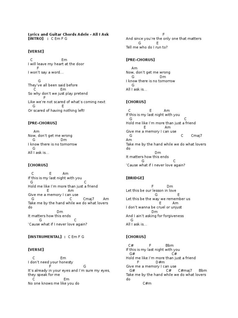 Lyrics And Guitar Chords Adele Pdf Song Structure Song Forms