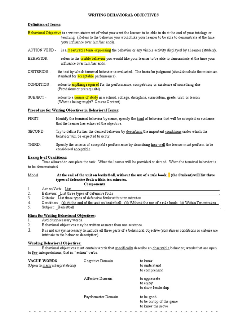 Writing Behavioral Objectives | PDF | Neuroscience | Cognition