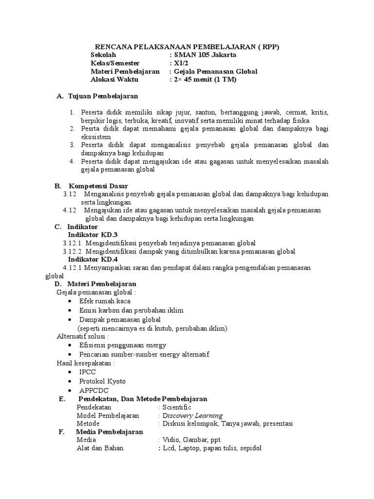 Rpp Gejala Pemanasan Global