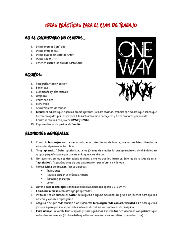 Ideas Prácticas Para El Plan de Trabajo del Ministerio Juvenil