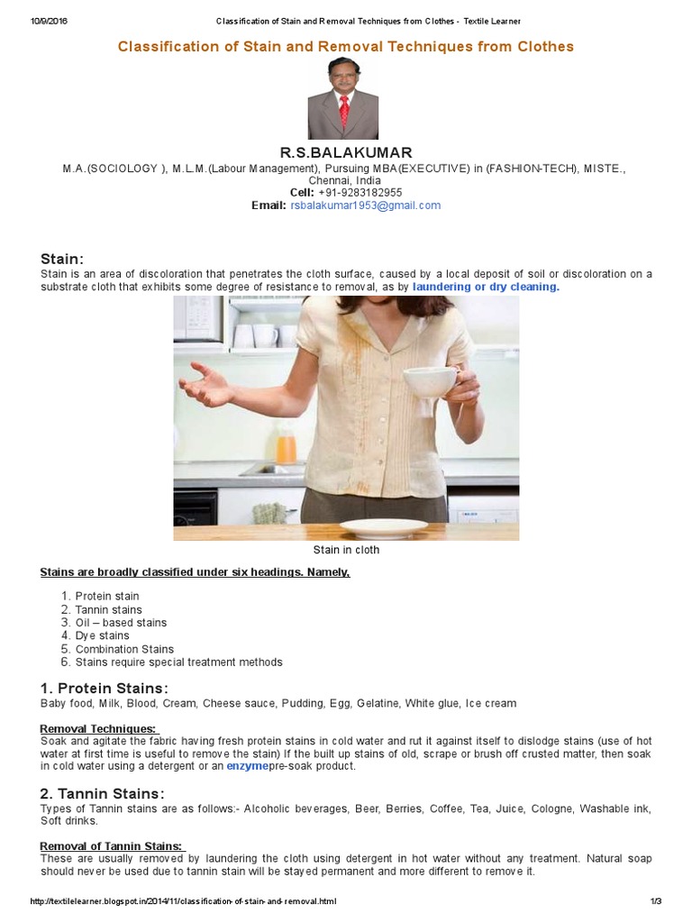 Classification of Stain and Removal Techniques From Clothes Textile Learner PDF Textiles