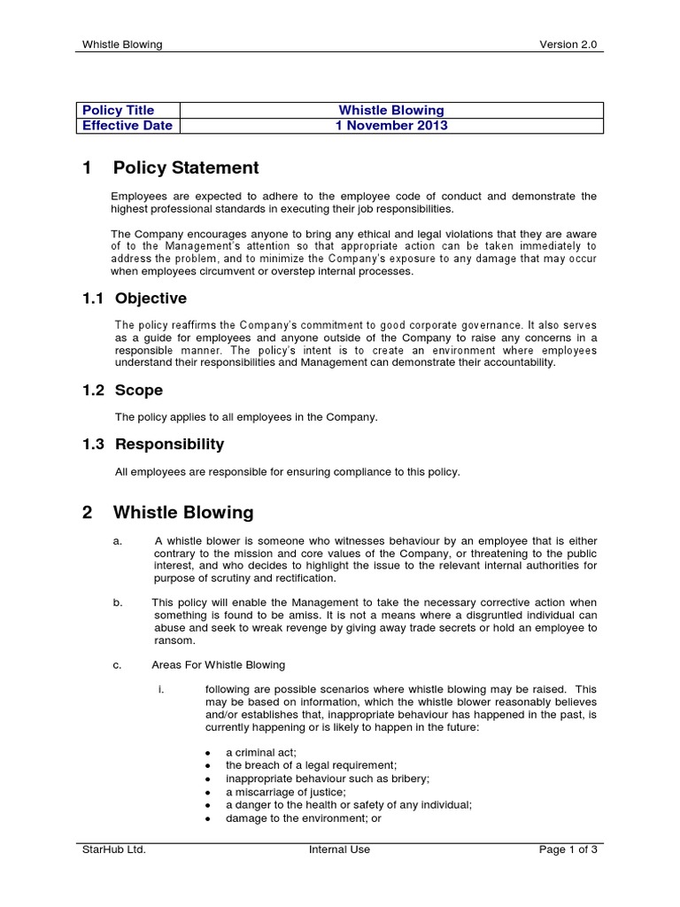 Whistle Blowing Policy Overview | PDF | Whistleblower | Applied Ethics