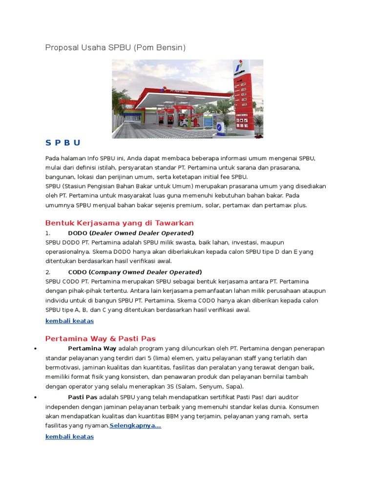 Proposal Usaha SPBU Pertamina | PDF