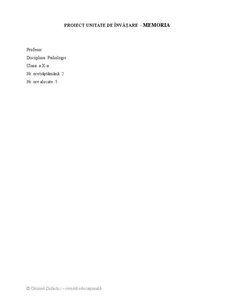 Proiect Unitate de Invatare Memoria | PDF