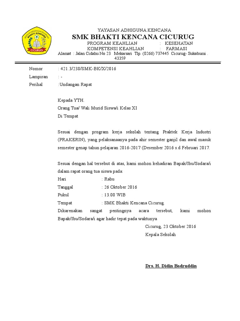 Contoh Surat Undangan Rapat Awal Tahun Pelajaran Contoh Surat Undangan Rapat Awal Tahun Pelajaran