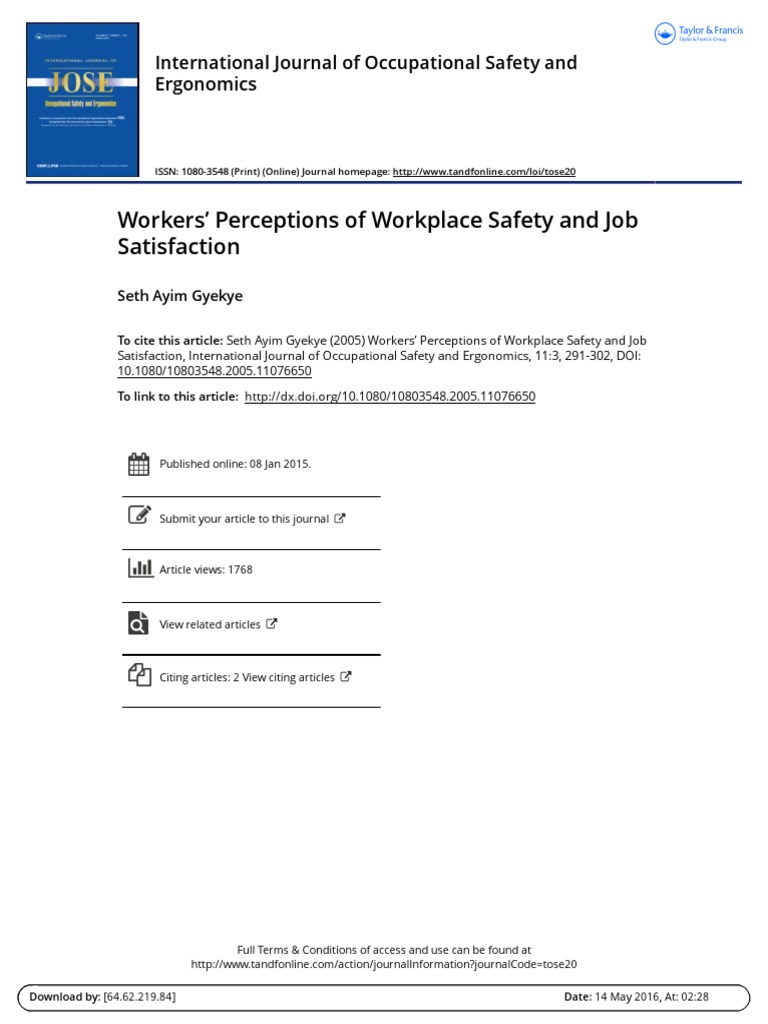 Workers Perceptions of Workplace Safety and Job Satisfaction | PDF ...