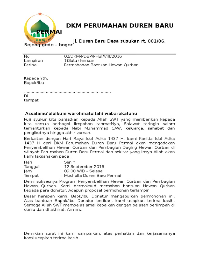 Contoh Surat Sumbangan Qurban