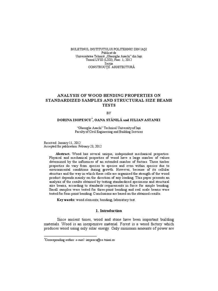 Analysis Of Wood Bending Properties Through Standardized Sample And