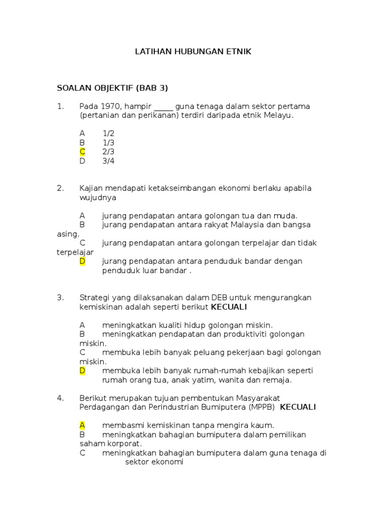 Hubungan Etnik Soalan Objektif Dan Jawapan Pdf - Muharram b