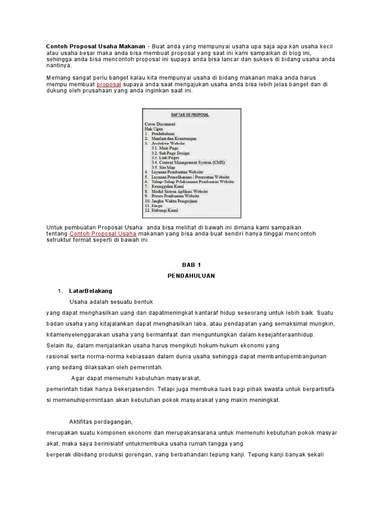 Contoh Proposal Usaha Makanan