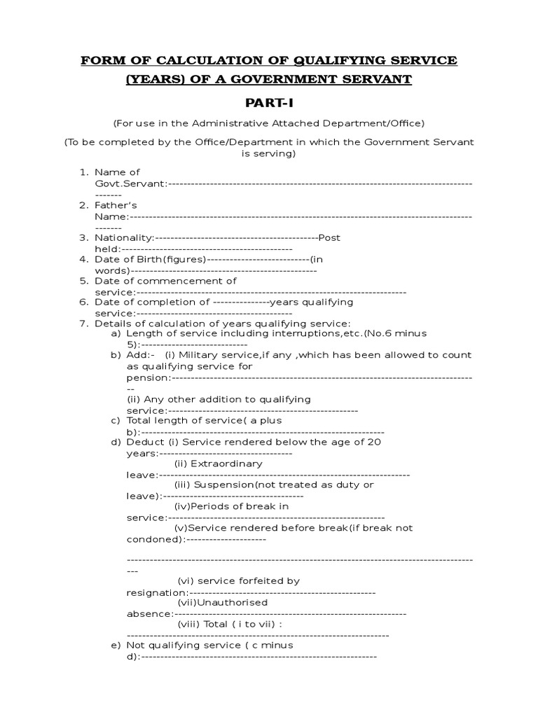 Qualifying Service Calculation Form | PDF