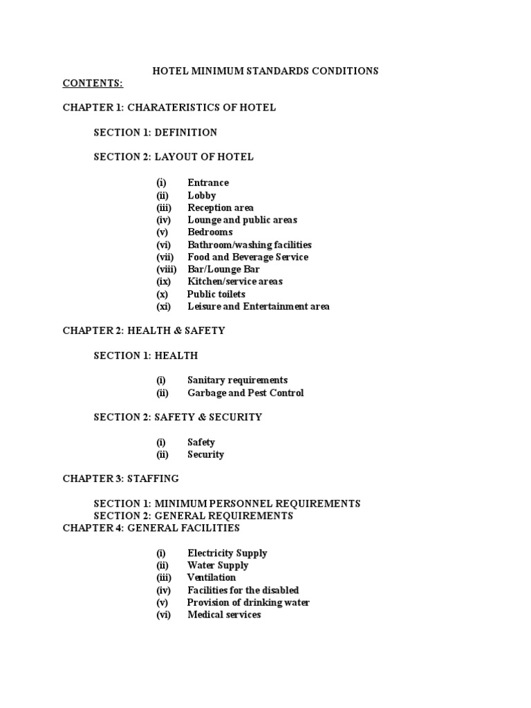 Hotel Minimum Standards Overview | PDF | Bathroom | Meal