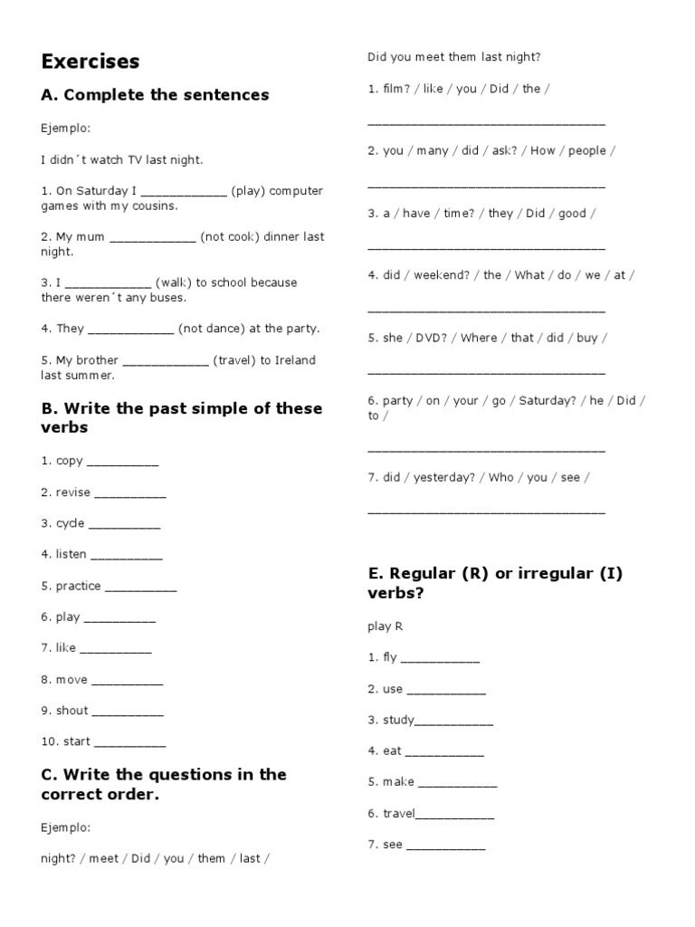 Exercises A. Complete The Sentences PDF Leisure