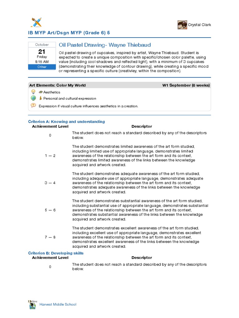 Oil Pastel Drawing Wayne Thiebaud Rubric PDF Composition (Visual Arts) Drawing