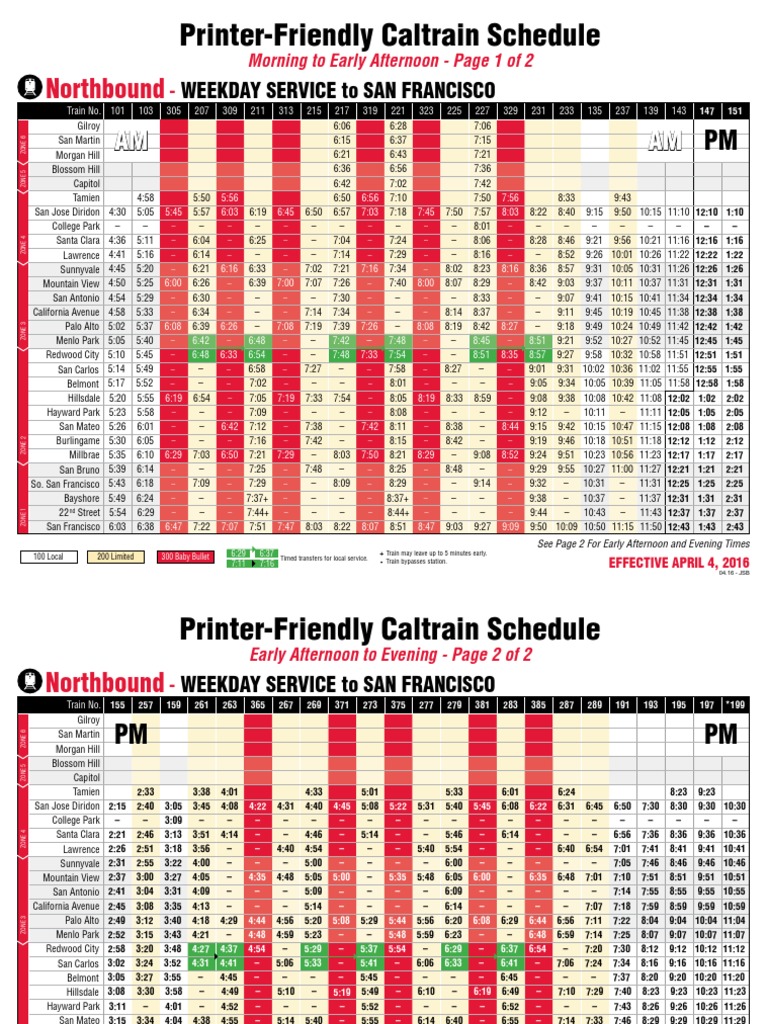 Weekday Schedule Caltrain