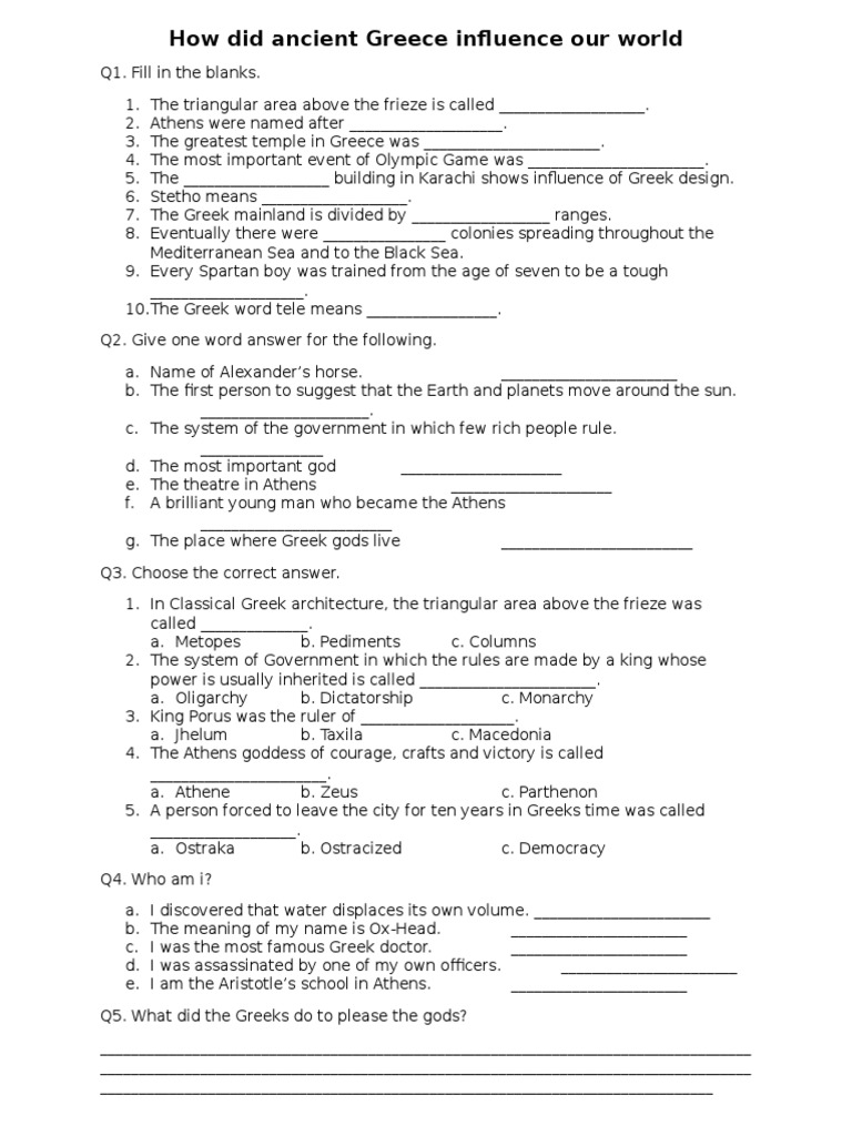 Question Bank History 6 PDF Ancient Greece Alexander The Great