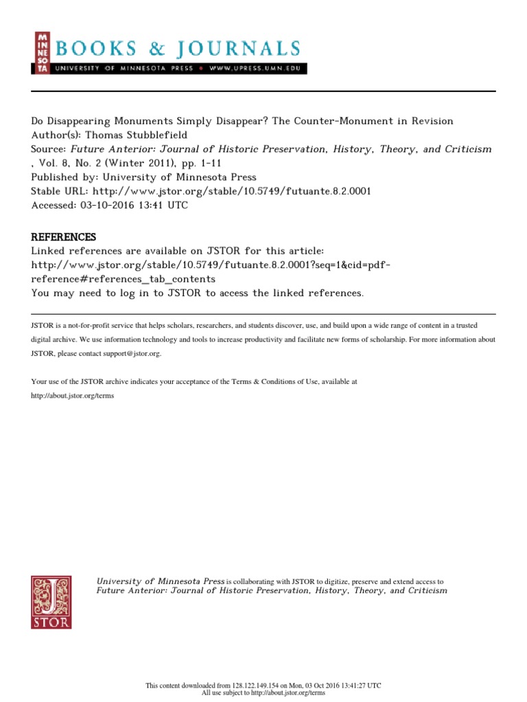 Do Disappearing Monuments Simply Disappear? The Counter-Monument in ...