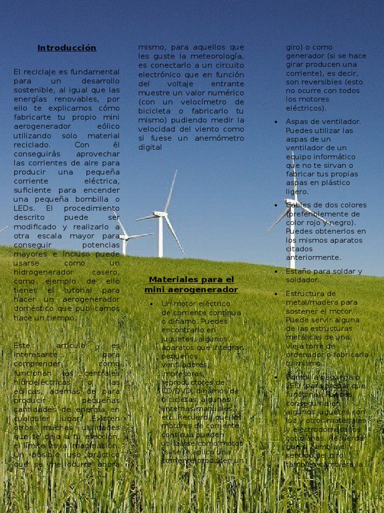 Mini Aerogenerador Casero Sostenible | PDF | Turbina eólica | Energía ...