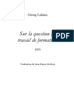 Georg Lukacs. Sur La Question Du Travail de Formation