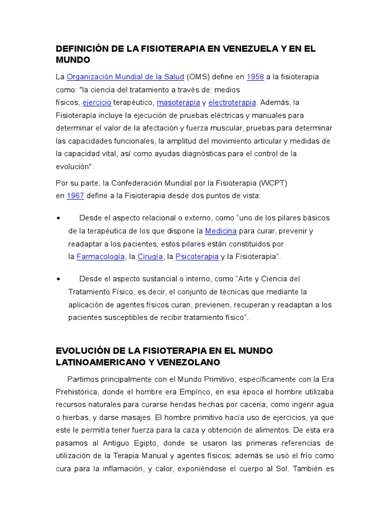 Definición de La Fisioterapia en Venezuela y en El Mundo PDF