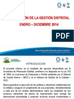 Evaluación de La Gestión Distrital (Enero-diciembre de 2014) (Alcaldía Distrital de Barranquilla)