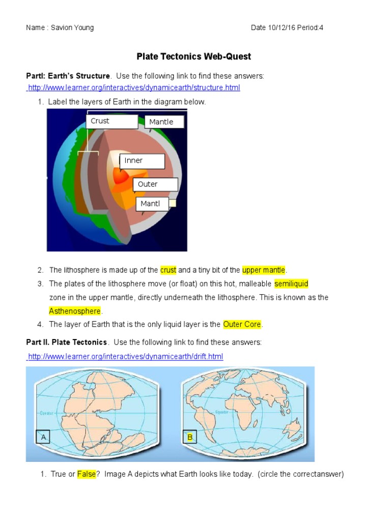 Plate Tectonics Web Quest Student | PDF | Plate Tectonics | Volcano