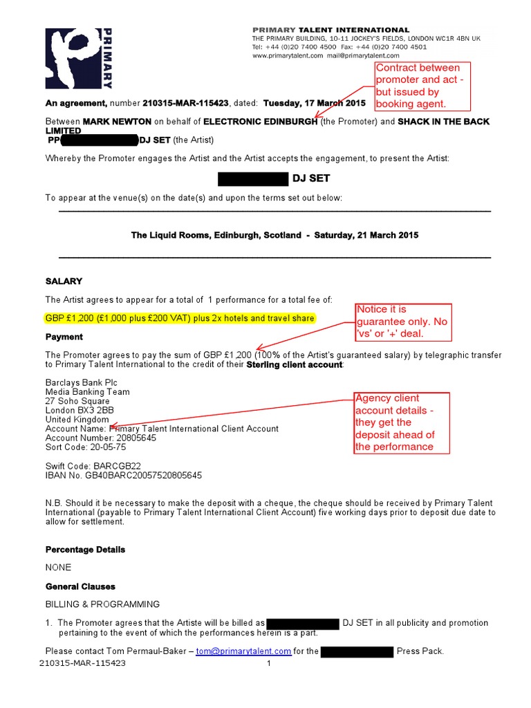 An Example Contract Contract Rider For A Dj Show Business