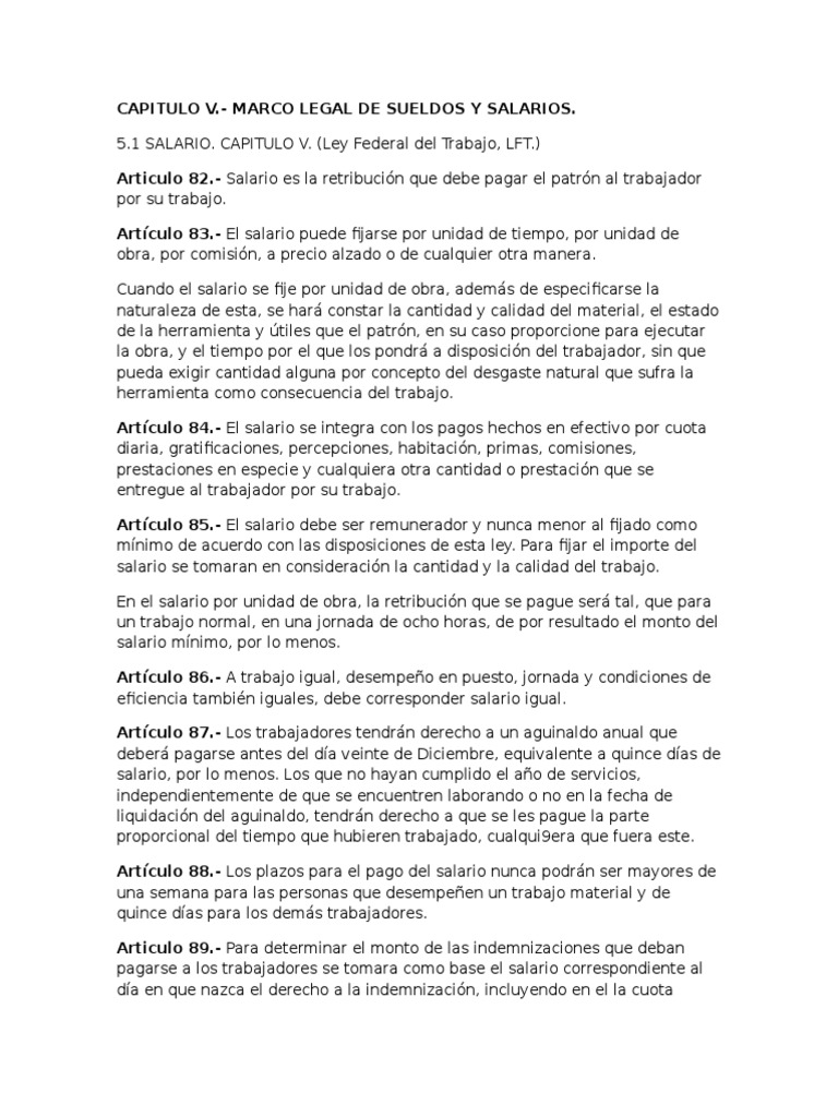 Marco Legal de Sueldos y Salarios LFT | PDF | Salario mínimo | Salario