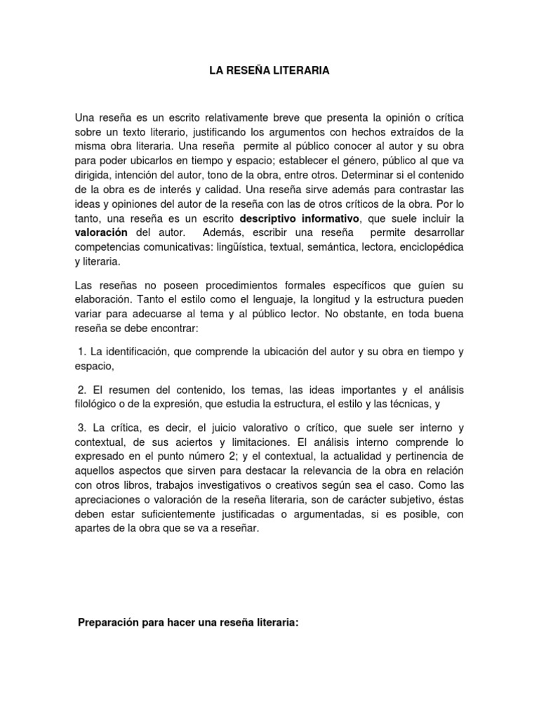 Reseña Literaria | Autor | Crítica literaria