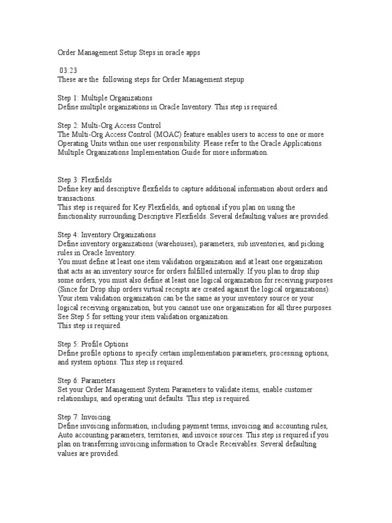Order Management Setup Steps in Oracle Apps | PDF | Oracle Database ...