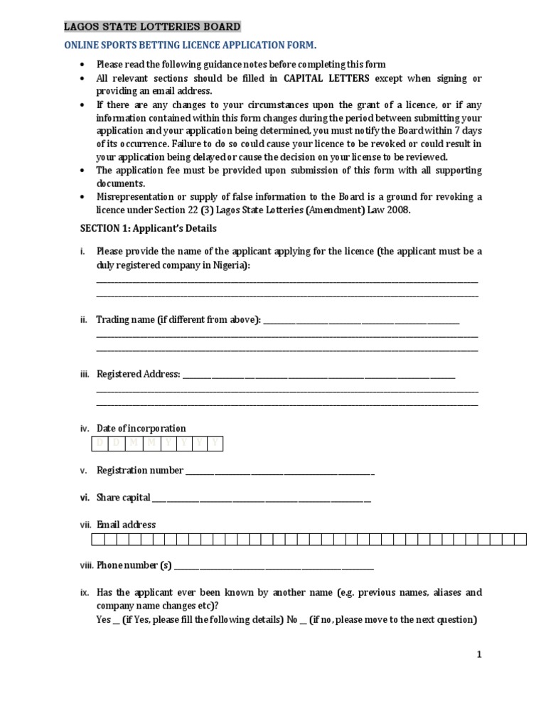 Lagos State Online Betting License Form | PDF | Crime & Violence ...